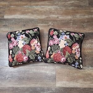 Beautiful Vintage Rose Needlepoint Pillow 14" x  14"